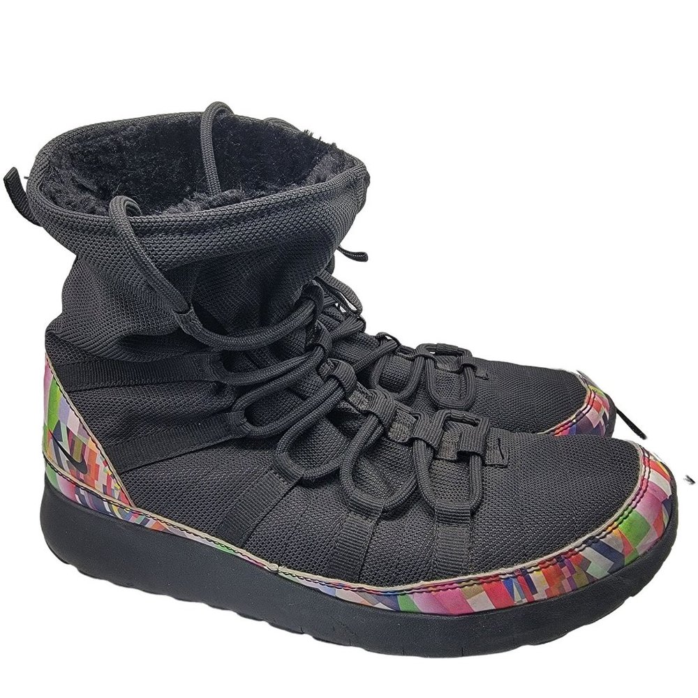 Nike Roshe One High Print GS Womens 8.5 - Kids 7Y Black Lined Shoes 807744-002